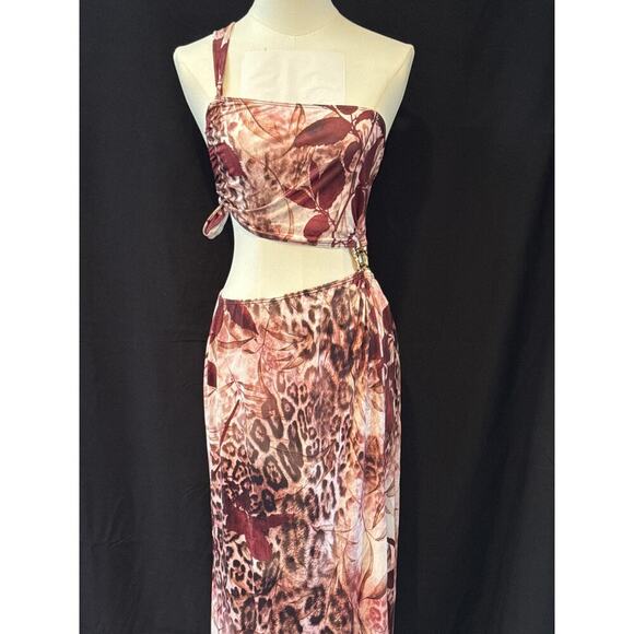 One-Shoulder Leopard & Floral Print Cutout Maxi Dress - Picture 1 of 3